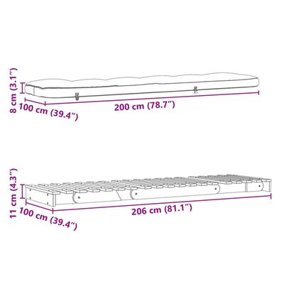 vidaXL Футон кресло с матрак, 100x206x11 см, дугласко дърво масив