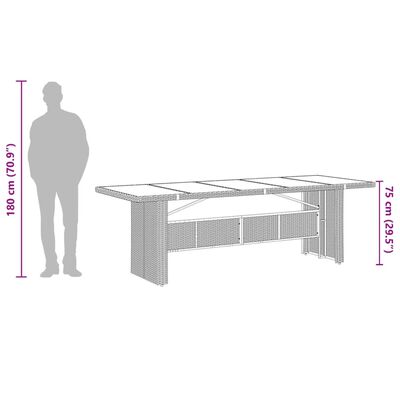 vidaXL Градинска маса със стъклен плот черен 240x90x75 см полиратан