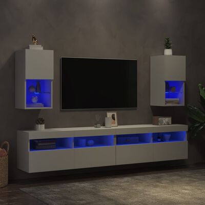 vidaXL ТВ шкафове с LED осветление 2 бр бели 30,5x30x60 см