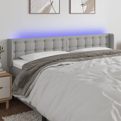 vidaXL LED горна табла за легло, светлосива, 203x16x78/88 см, плат