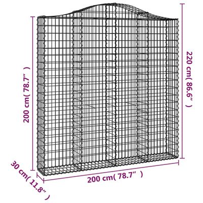 vidaXL Габионни кошници арка 3 бр 200x30x200/220 см поцинковано желязо