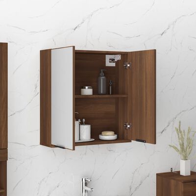 vidaXL Шкаф за баня с огледало, кафяв дъб, 64x20x67 см