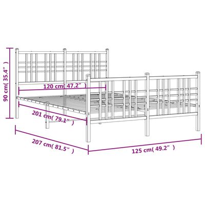 vidaXL Метална рамка за легло с горна и долна табла, бяла, 120x200 см