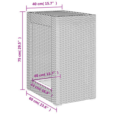 vidaXL Градинска маса с дървен плот сива 60x40x75 см полиратан