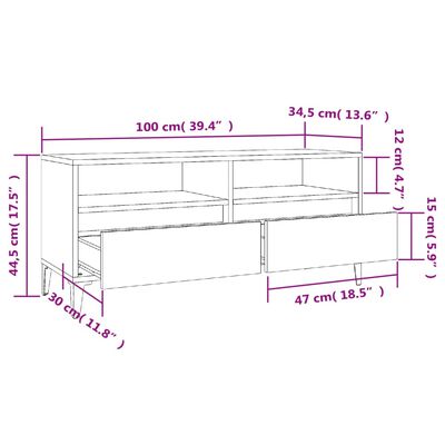 vidaXL ТВ шкаф бял гланц 100x34,5x44,5 см инженерно дърво