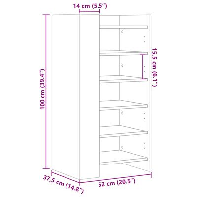 vidaXL Шкаф за обувки, кафяв дъб, 52x37,5x100 см, инженерно дърво