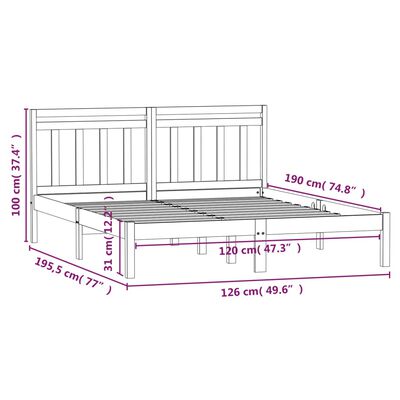 vidaXL Рамка за легло черна дърво масив 120x190 см 4FT Small Double