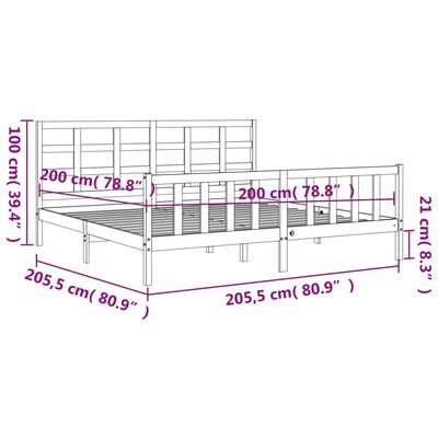 vidaXL Рамка за легло с табла, меденокафява, масивно дърво, 200x200 см