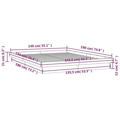 vidaXL LED рамка за легло восъчнокафяв 140x190 см борово дърво масив