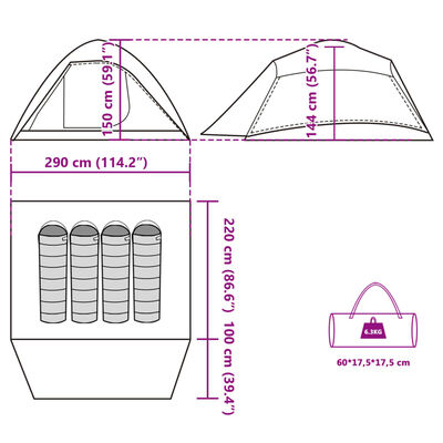 vidaXL Куполна къмпинг палатка, 4-местна, синя, водоустойчива