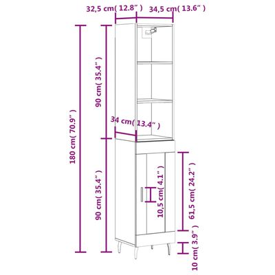 vidaXL Висок шкаф, сив сонома, 34,5x34x180 см, инженерно дърво