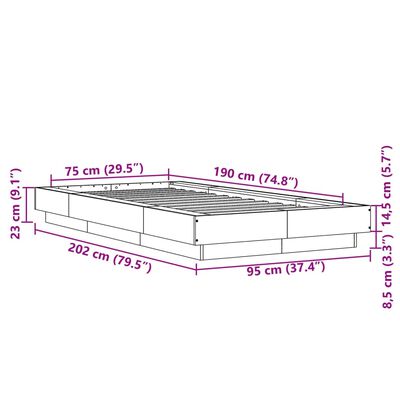 vidaXL Рамка за легло с LED осветление, кафяв дъб, 75x190 см