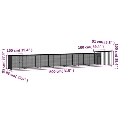 vidaXL Клетка за пилета сива 800x91x100 см поцинкована стомана