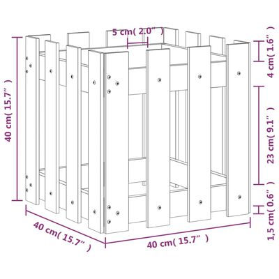 vidaXL Градинска кашпа с дизайн на ограда бяла 40x40x40 см бор масив