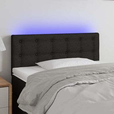 vidaXL LED горна табла за легло, черна, 100x5x78/88 см, плат