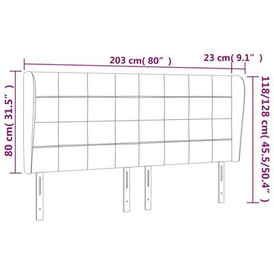 vidaXL Горна табла за легло с уши, тъмносива, 203x23x118/128 см,кадифе