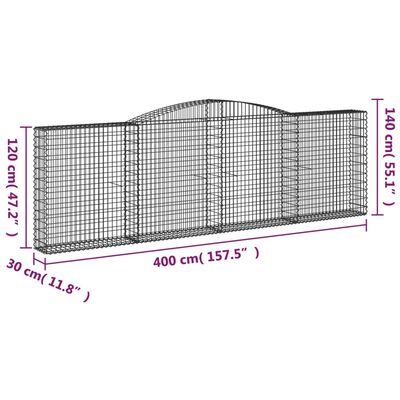 vidaXL Габионни кошници арка 5 бр 400x30x120/140см поцинковано желязо