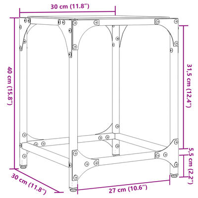 vidaXL Маса за кафе с прозрачен стъклен плот 30x30x40 см стомана