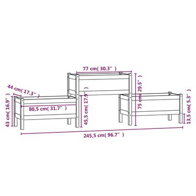 vidaXL Плантер, черен, 245,5x44x75 см, борово дърво масив