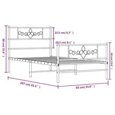 vidaXL Метална рамка за легло с горна и долна табла, черна, 80x200 см