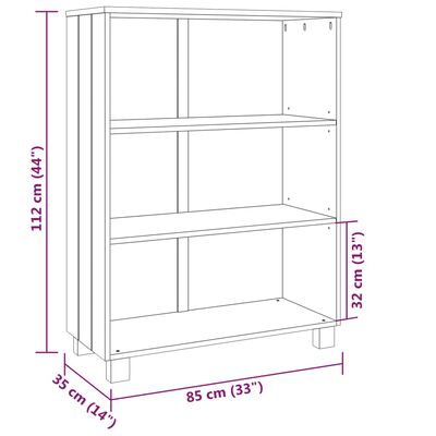 vidaXL Шкаф за книги HAMAR, бял, 85x35x112 см, борово дърво масив