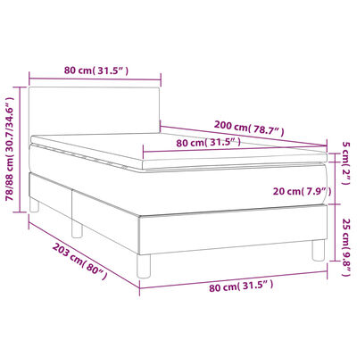 vidaXL Боксспринг легло с матрак и LED, таупе, 80x200 см, плат