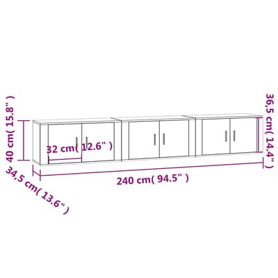 vidaXL ТВ шкафове за стенен монтаж, 3 бр, бял гланц, 80x34,5x40 см