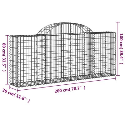 vidaXL Габионни кошници арка 6 бр 200x30x80/100 см поцинковано желязо