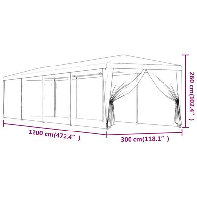 vidaXL Парти палатка с 10 мрежести странични стени зелена 3x12 м HDPE