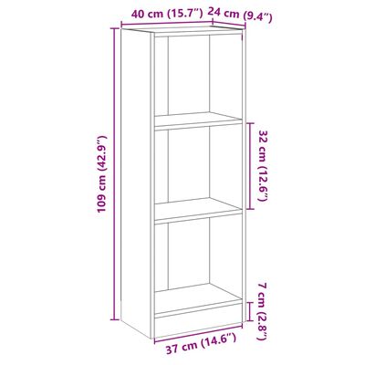 vidaXL 3-етажна библиотека, бяла, 40x24x109 см, инженерно дърво