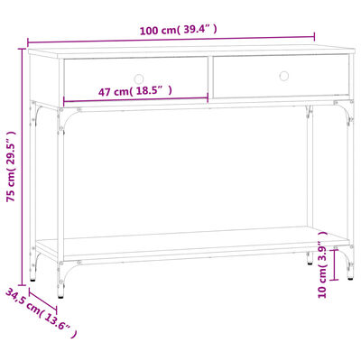 vidaXL Конзолна маса, опушен дъб, 100x34,5x75 см, инженерно дърво