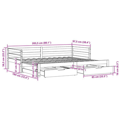 vidaXL Дневно легло с уширение и чекмеджета, без матрак, 90x200 см