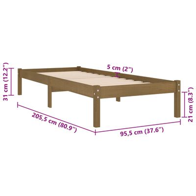 vidaXL Рамка за легло без матрак, меденокафяв, 90x200см, масивно дърво