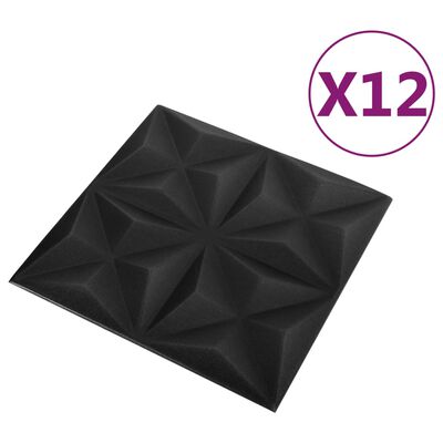 vidaXL 3D стенни панели, 12 бр, 50x50 см, оригами черно, 3 м²