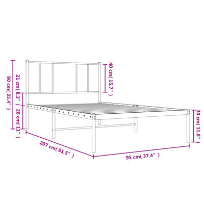 vidaXL Метална рамка за легло с горна табла, черна, 90x200 см