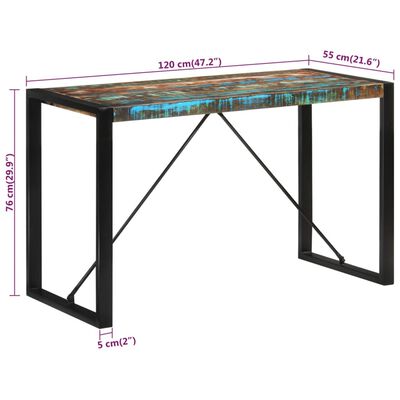 vidaXL Трапезна маса, 120x55x76 cм, регенерирано дърво масив