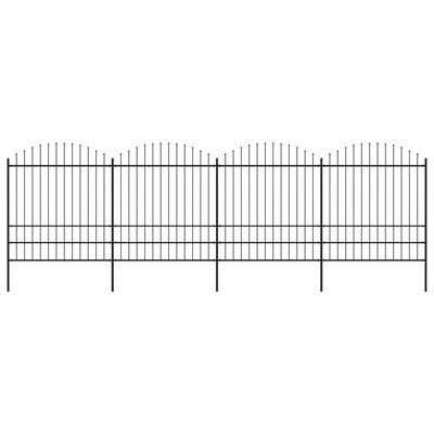 vidaXL Градинска ограда с пики, стомана, (1,75-2)x6,8 м, черна
