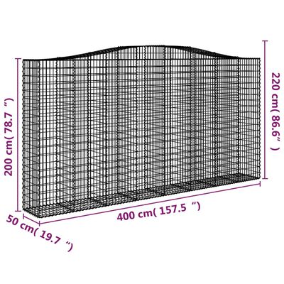 vidaXL Габионни кошници арка 3 бр 400x50x200/220 см поцинковано желязо