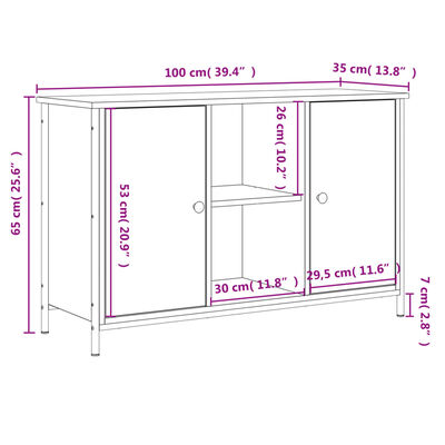 vidaXL ТВ шкаф, сонома дъб, 100x35x65 см, инженерно дърво