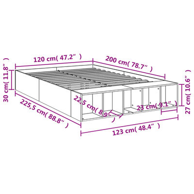 vidaXL Рамка за легло, опушен дъб, 120x200 см, инженерно дърво