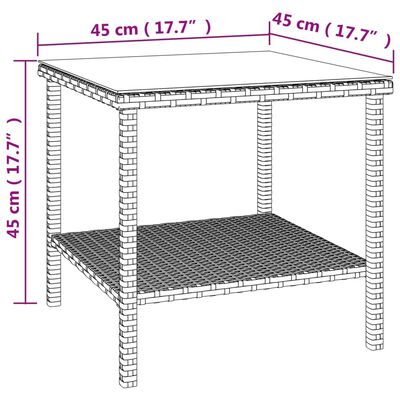 vidaXL Странична маса кафява 45x45x45 см полиратан и закалено стъкло