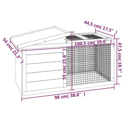 vidaXL Клетка за зайци мока 100,5x54x55 см борово дърво масив