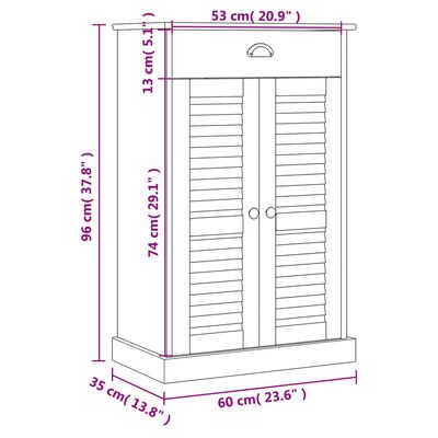 vidaXL Шкаф за обувки VIGO, 60x35x96 см, бор масив