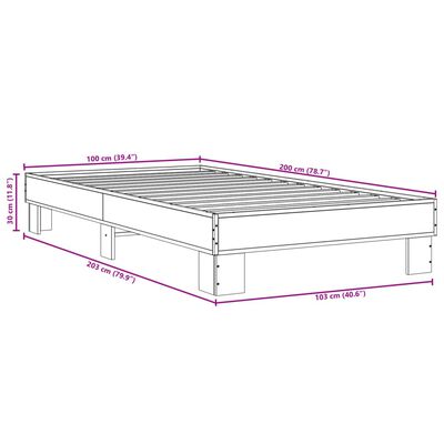 vidaXL Рамка за легло, опушен дъб, 100x200 см, инженерно дърво и метал