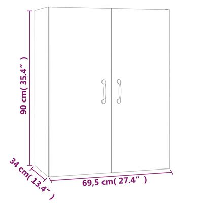 vidaXL Окачен шкаф, Бял гланц, 69,5x34x90 см, инженерно дърво
