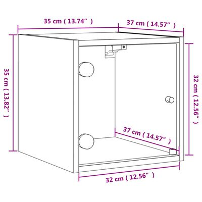 vidaXL Нощно шкафче със стъклена врата кафяв дъб 35x37x35 см