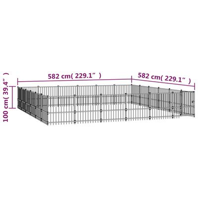 vidaXL Дворна клетка за кучета, стомана, 33,87 м²