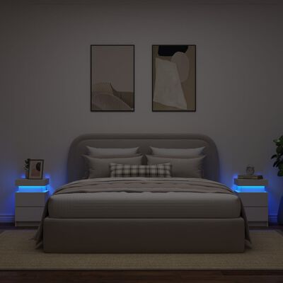 vidaXL Нощни шкафчета с LED осветление, 2 бр, бели, 35x39x55 см