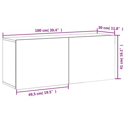 vidaXL ТВ шкаф за стенен монтаж, сив сонома, 100x30x41 см