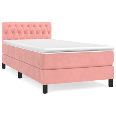 vidaXL Боксспринг легло с матрак, розова, 90x190 см, кадифе